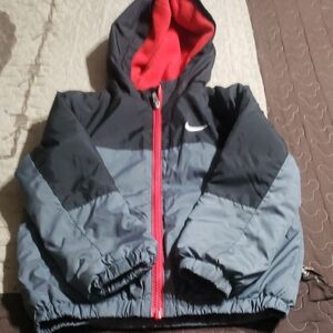 Nike Black and Gray Puffer Jacket with Red Interior